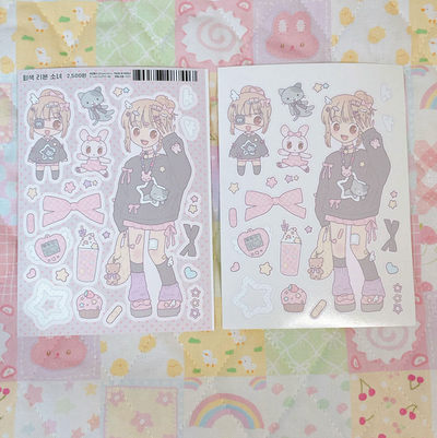 [RY14] NEW Rayeon Fancy 'Gray Ribbon Girl' Matte Sticker Sheet