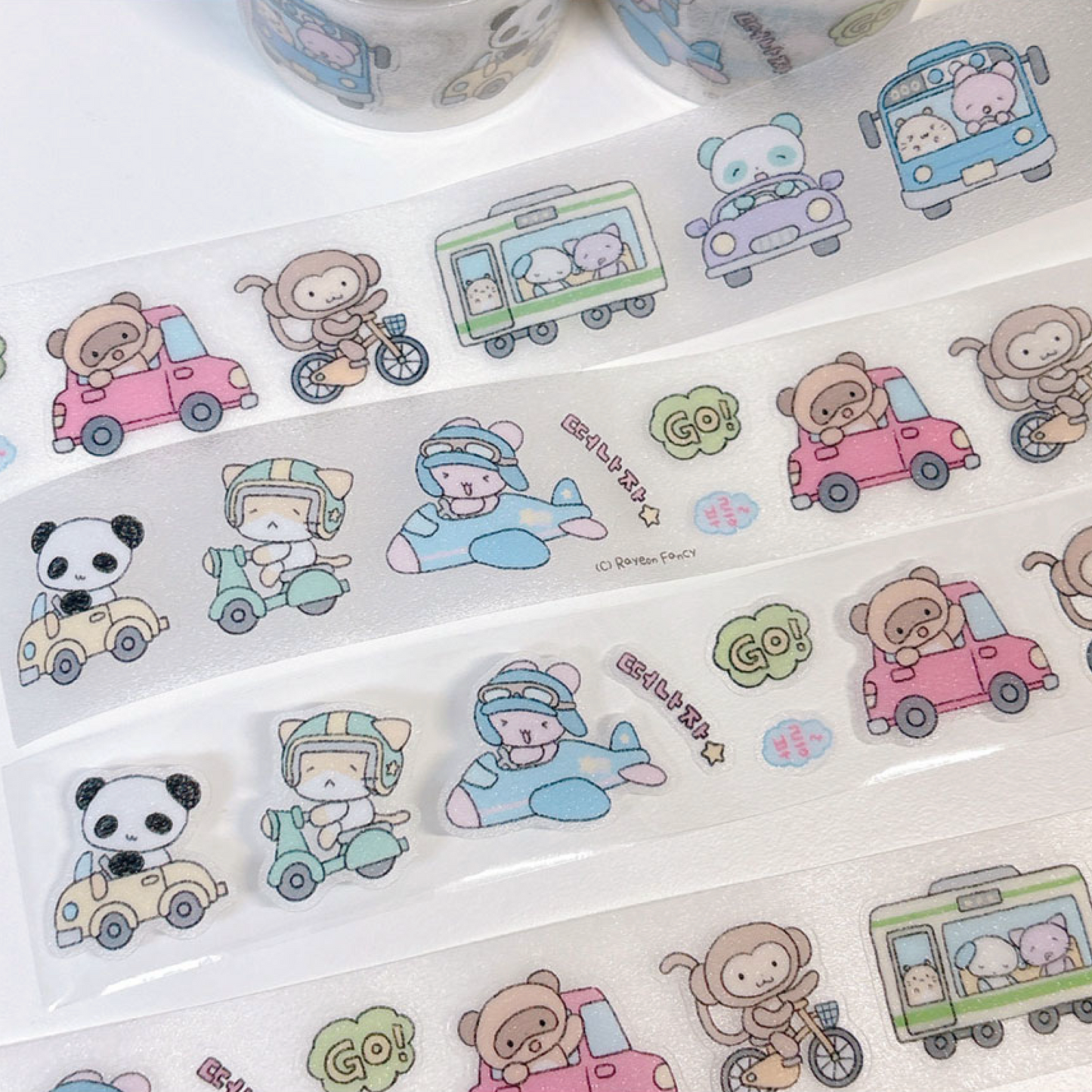 [RY33] NEW Rayeon Fancy 'Let's Travel' Clear Pearl Glitter Kisscut Masking Tape