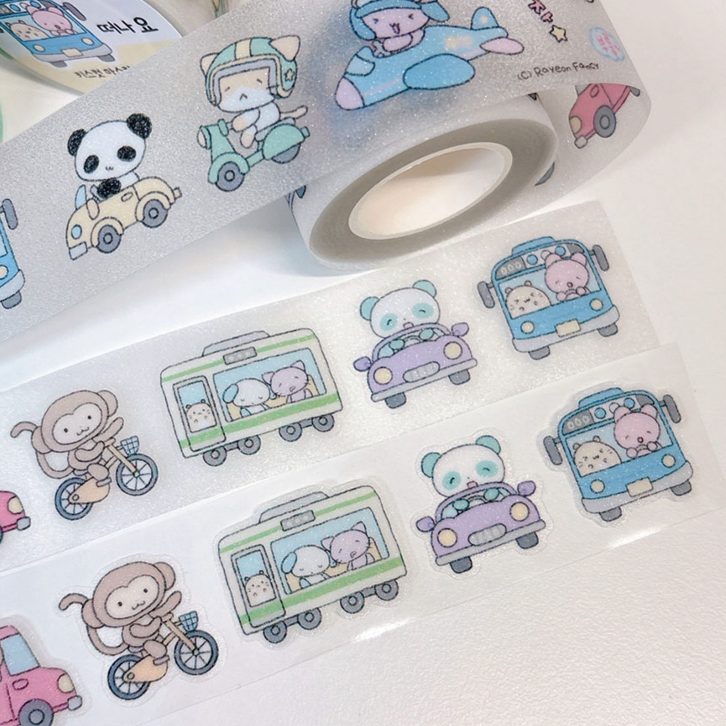 [RY33] NEW Rayeon Fancy 'Let's Travel' Clear Pearl Glitter Kisscut Masking Tape