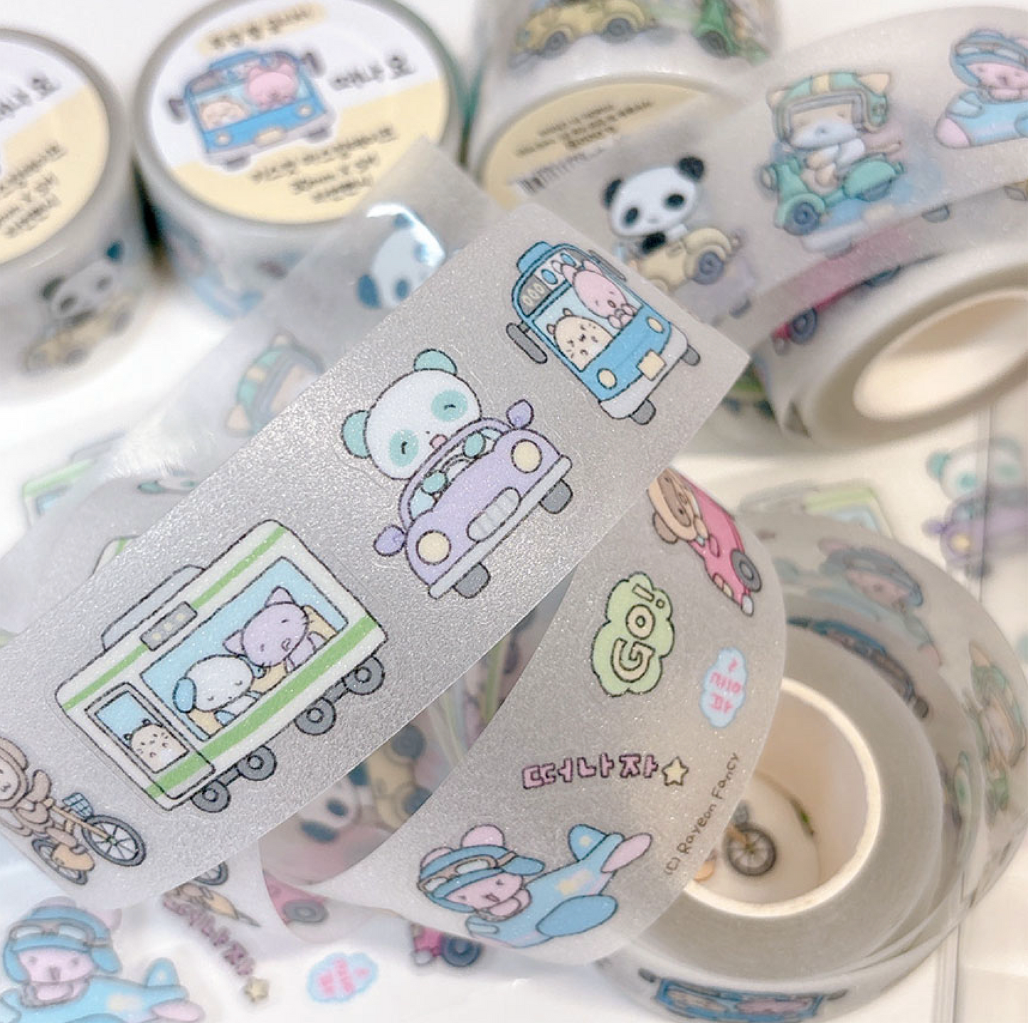 [RY33] NEW Rayeon Fancy 'Let's Travel' Clear Pearl Glitter Kisscut Masking Tape