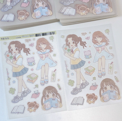 [RY24] NEW Rayeon Fancy 'Let's Read a Book' Sand Glitter Clear Sticker Sheet
