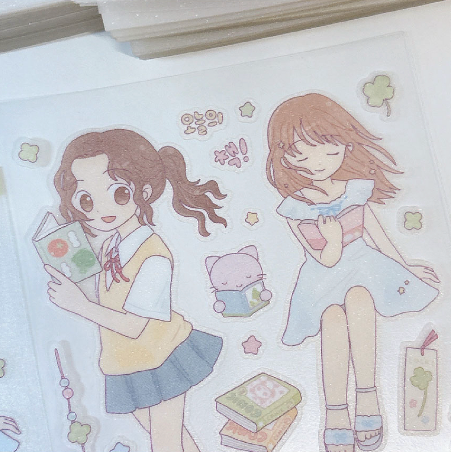 [RY24] NEW Rayeon Fancy 'Let's Read a Book' Sand Glitter Clear Sticker Sheet