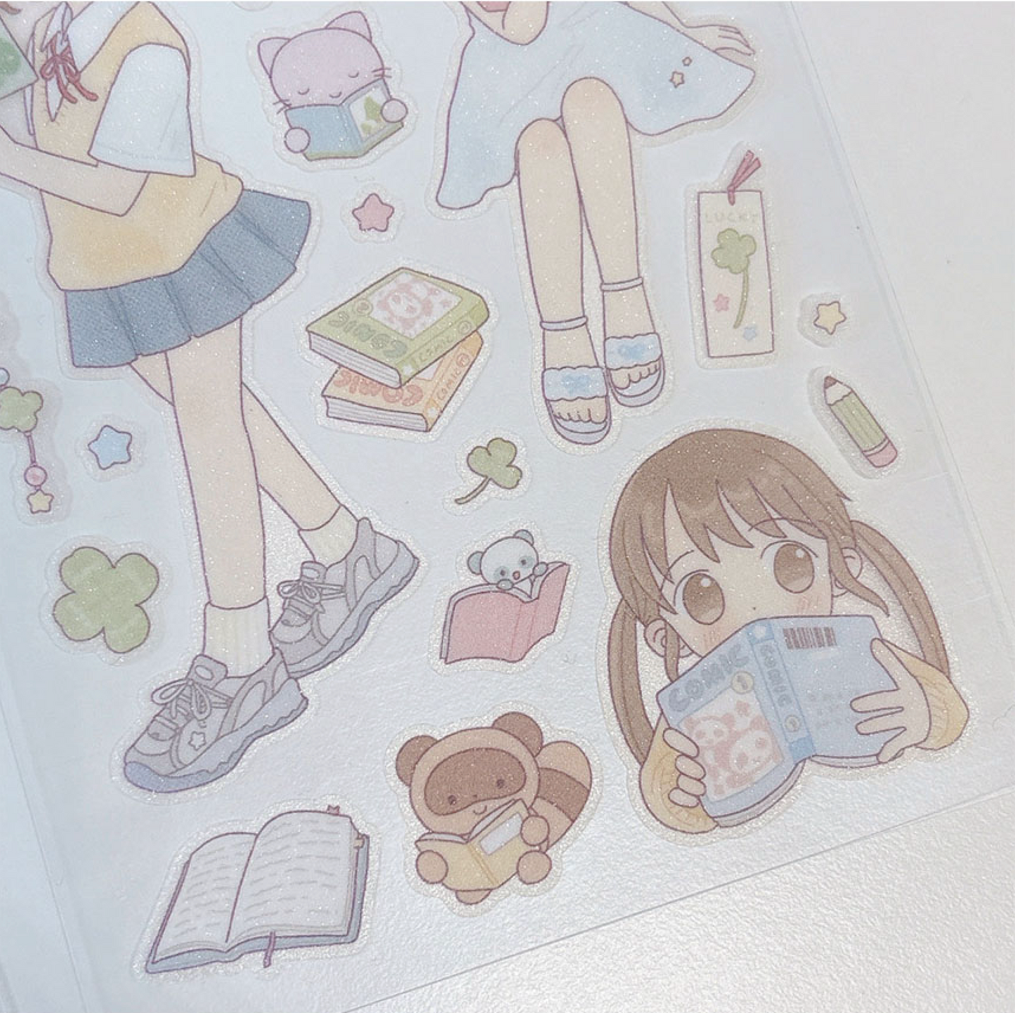 [RY24] NEW Rayeon Fancy 'Let's Read a Book' Sand Glitter Clear Sticker Sheet
