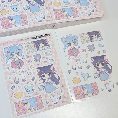 [RY20] NEW Rayeon Fancy 'Mouse and Cat' Sand Glitter Clear Sticker Sheet