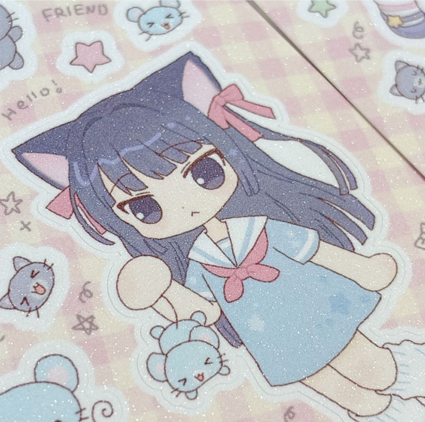 [RY20] NEW Rayeon Fancy 'Mouse and Cat' Sand Glitter Clear Sticker Sheet