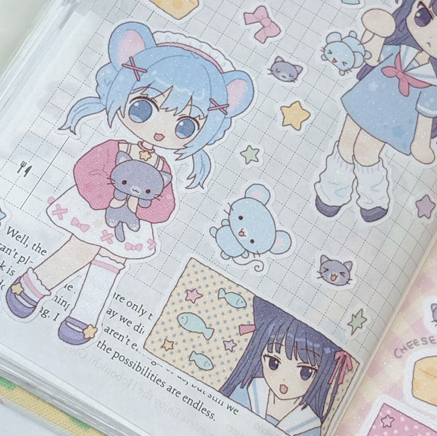 [RY20] NEW Rayeon Fancy 'Mouse and Cat' Sand Glitter Clear Sticker Sheet