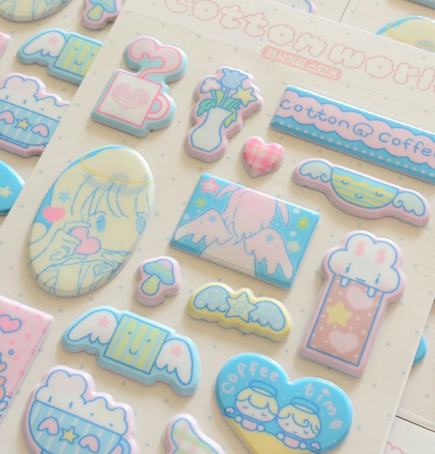 [CW142] NEW Cotton World 'Cloud Angel/Angel Coffee' Puffy Sticker Sheet (options)