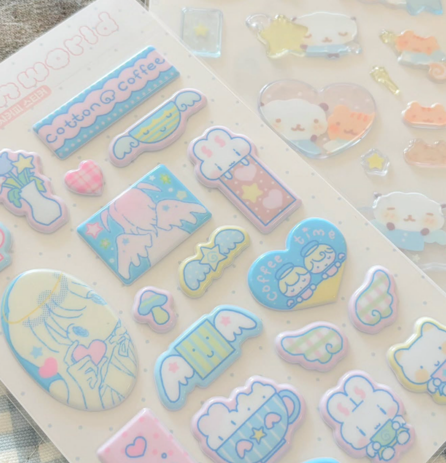 [CW142] NEW Cotton World 'Cloud Angel/Angel Coffee' Puffy Sticker Sheet (options)