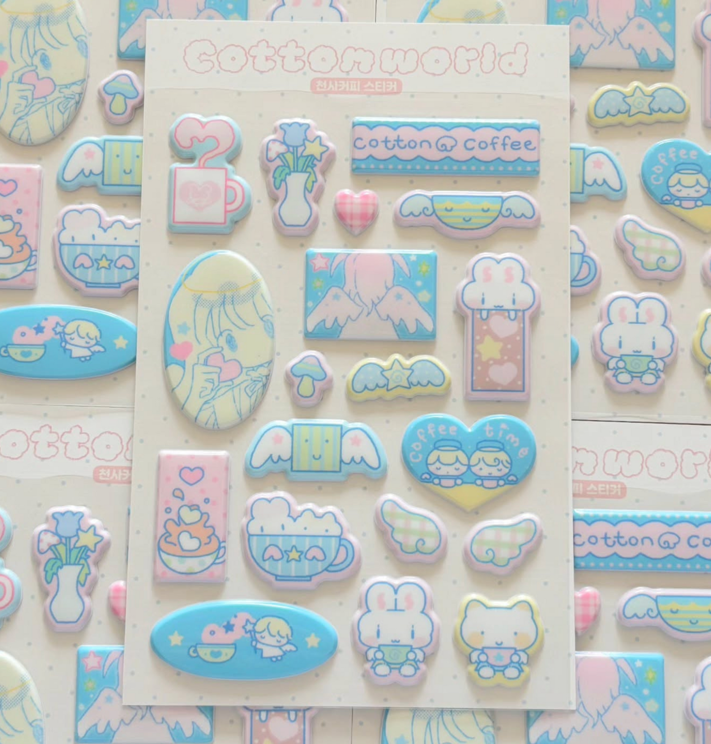 [CW142] NEW Cotton World 'Cloud Angel/Angel Coffee' Puffy Sticker Sheet (options)