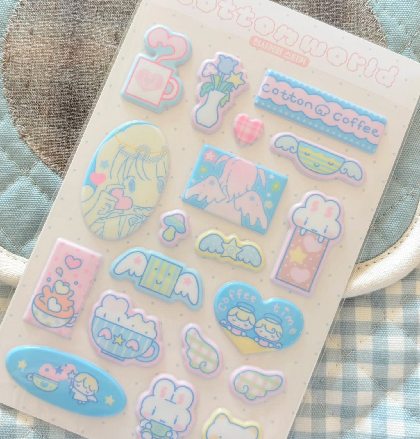 [CW142] NEW Cotton World 'Cloud Angel/Angel Coffee' Puffy Sticker Sheet (options)