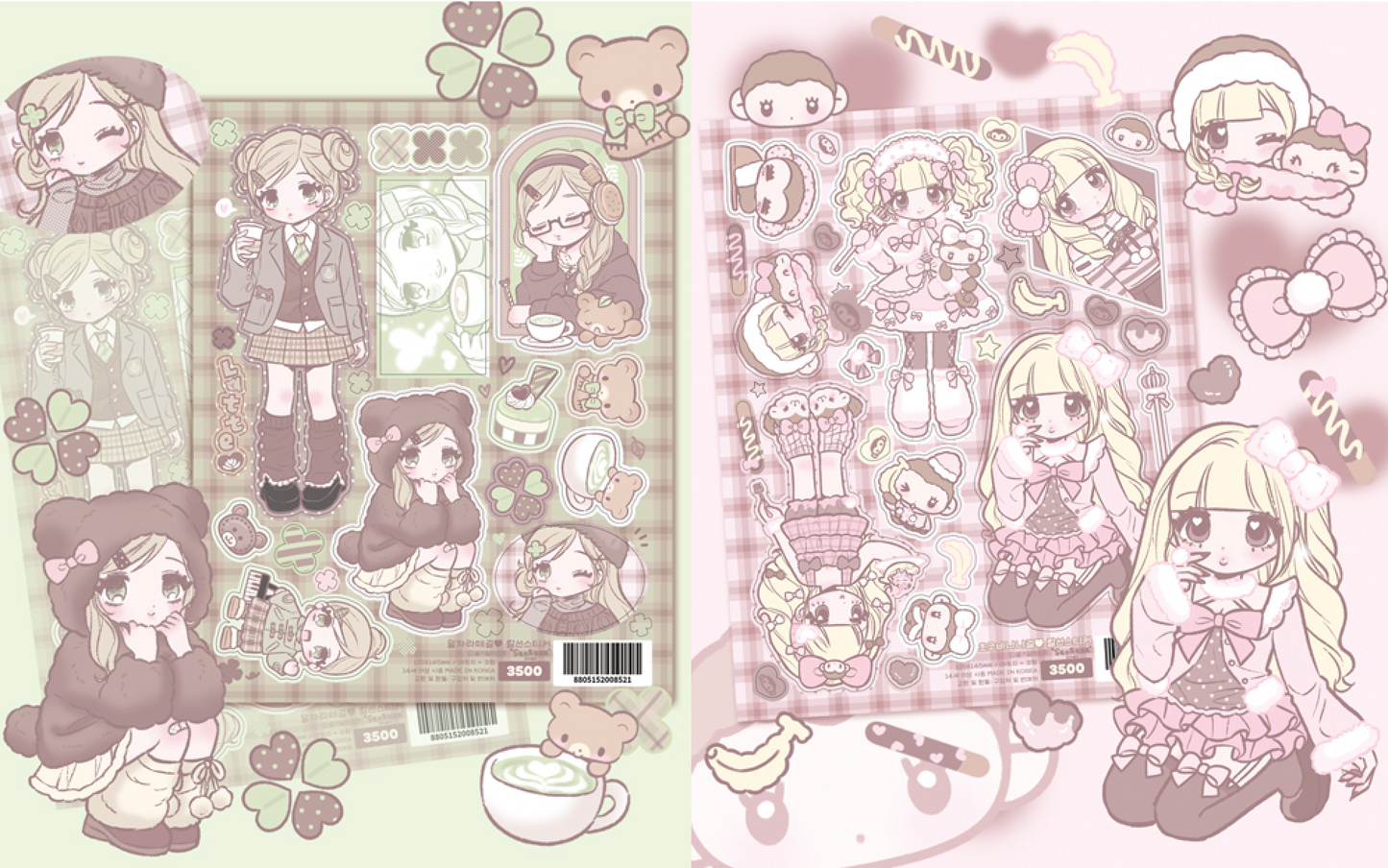 [SK41] NEW Seolkee 'Matcha Latte/Choco Banana Girls' Sticker Sheets (options)