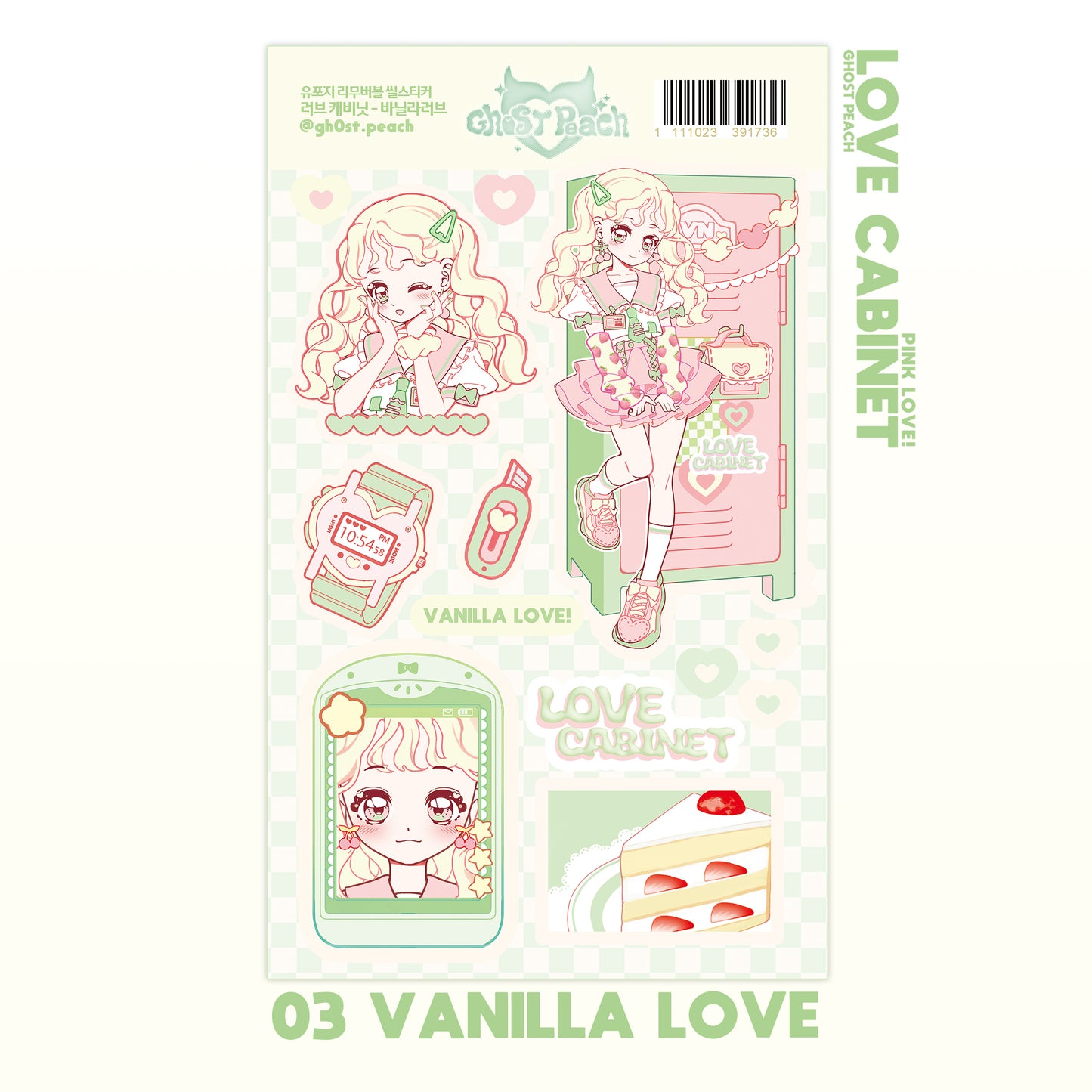 [GP14] Ghost Peach 'Love Cabinet VANILLA Love' Removable Sticker Sheet