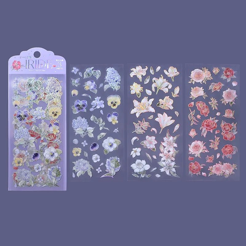 [BG15] BGM IRIDE Holographic Sticker Sheets (options) - BGM_BG15S2 - Purple Flowers_korean_sticker_stationery
