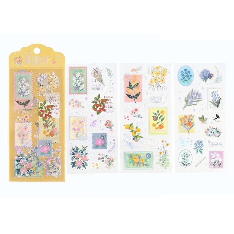[BG15] BGM IRIDE Holographic Sticker Sheets (options) - BGM_BG15S4 - Flower Stamps_korean_sticker_stationery