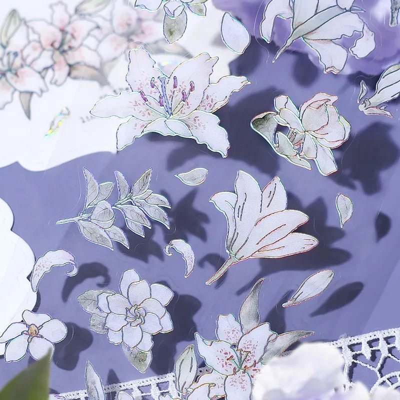 [BG15] BGM IRIDE Holographic Sticker Sheets (options) - BGM_BG15S2 - Purple Flowers_korean_sticker_stationery