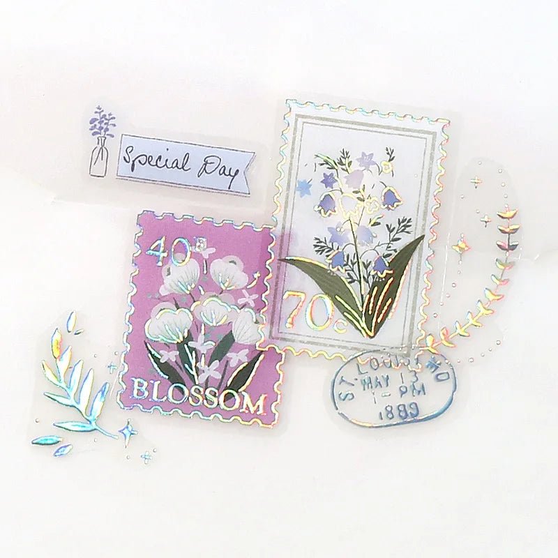 [BG15] BGM IRIDE Holographic Sticker Sheets (options) - BGM_BG15S4 - Flower Stamps_korean_sticker_stationery