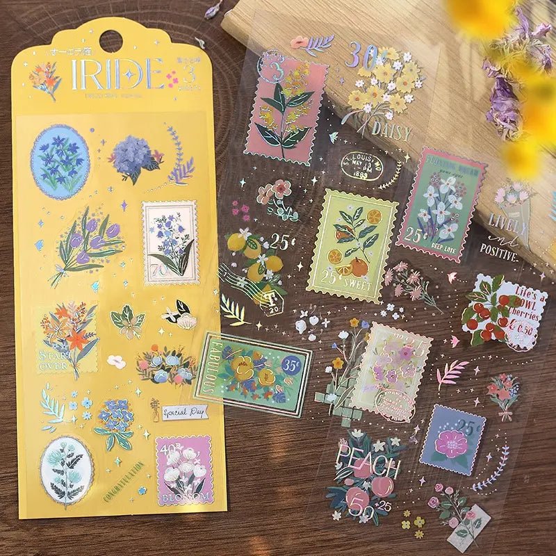 [BG15] BGM IRIDE Holographic Sticker Sheets (options) - BGM_BG15S4 - Flower Stamps_korean_sticker_stationery