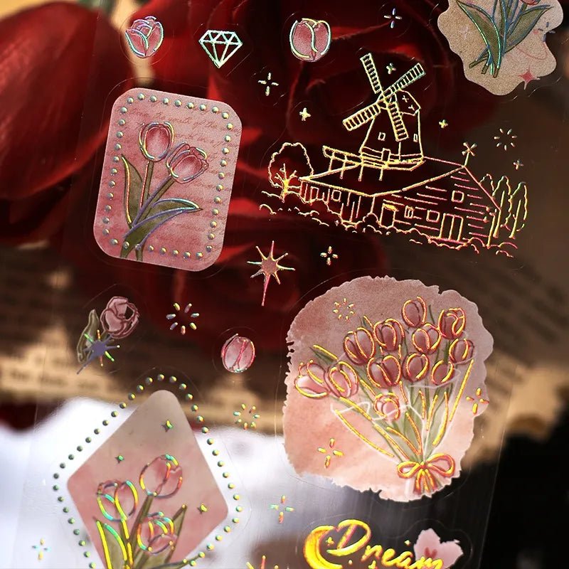 [BG15] BGM IRIDE Holographic Sticker Sheets (options) - BGM_BG15S3 - Tulips_korean_sticker_stationery