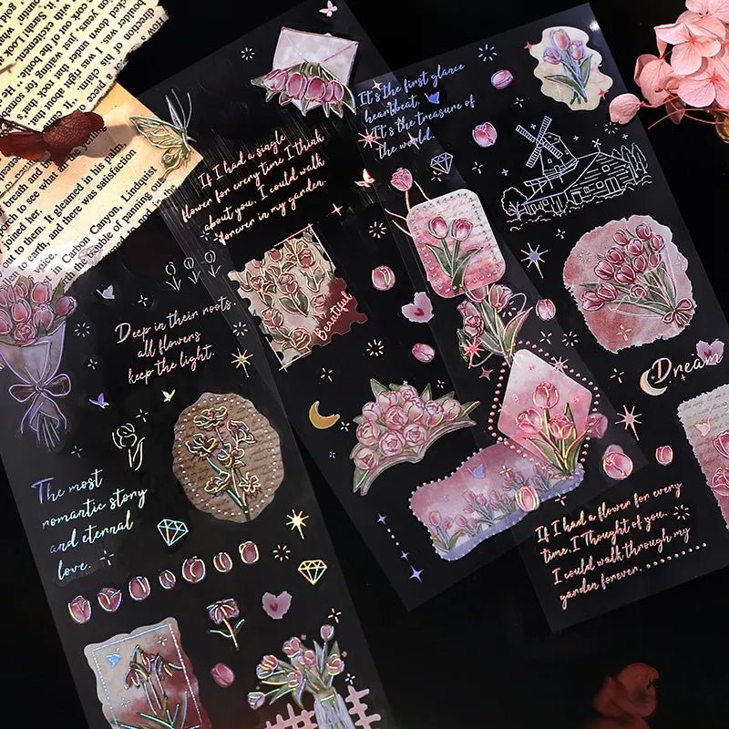 [BG15] BGM IRIDE Holographic Sticker Sheets (options) - BGM_BG15S3 - Tulips_korean_sticker_stationery
