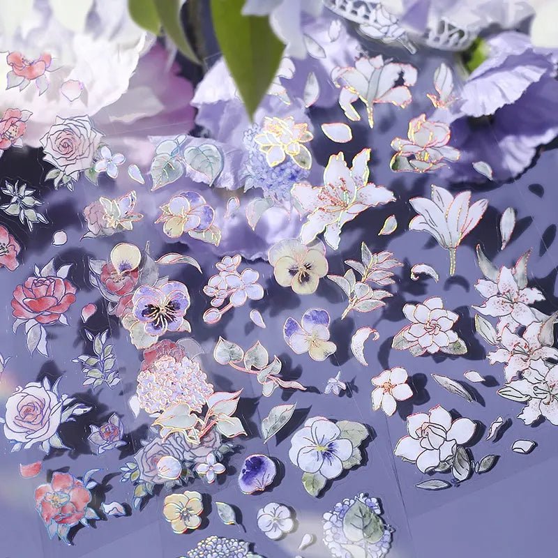 [BG15] BGM IRIDE Holographic Sticker Sheets (options) - BGM_BG15S2 - Purple Flowers_korean_sticker_stationery