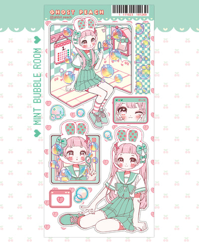 [GP08] NEW Ghost Peach 'Mint Bubble Room' Sticker Sheet