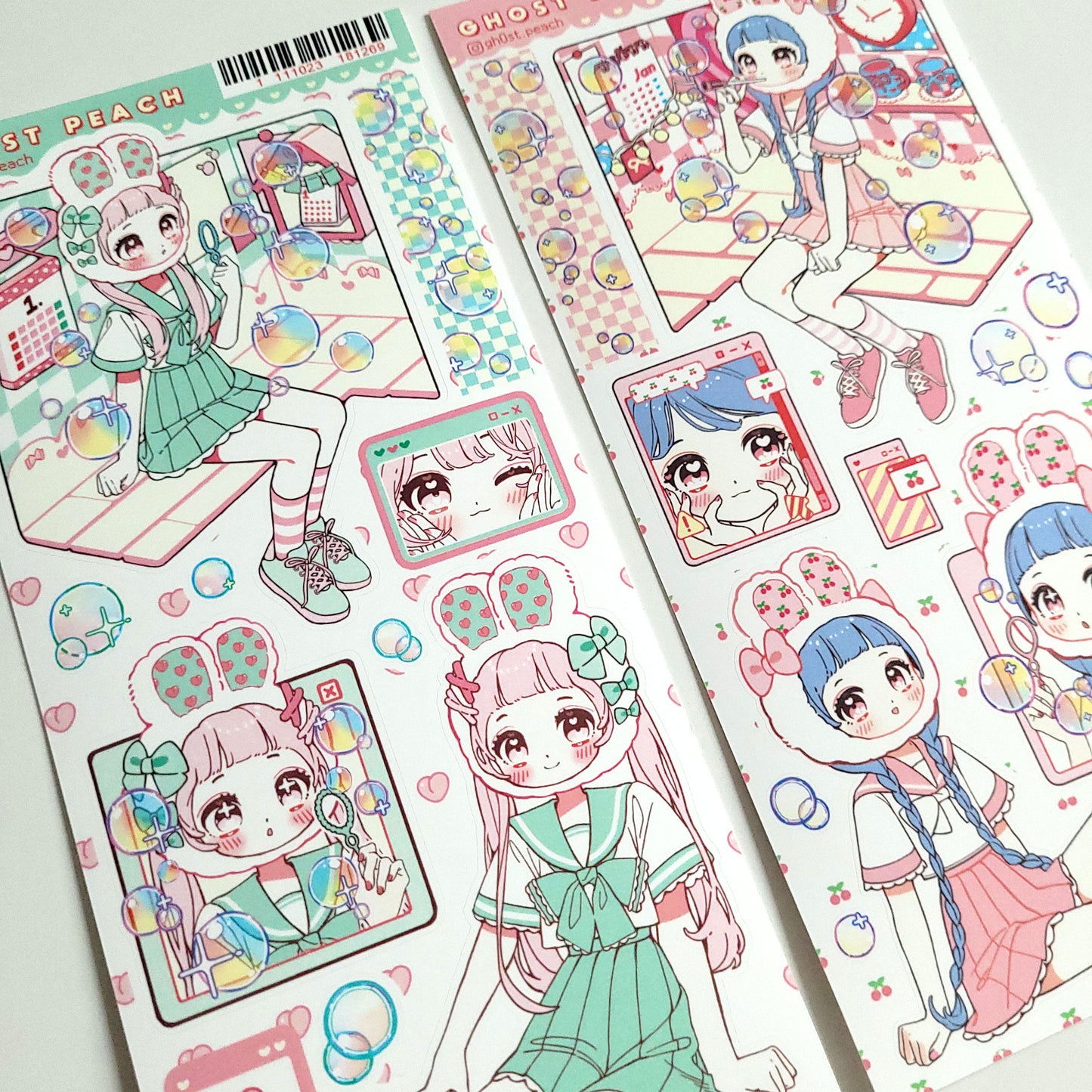 [GP08] Ghost Peach 'Mint Bubble Room' Sticker Sheet
