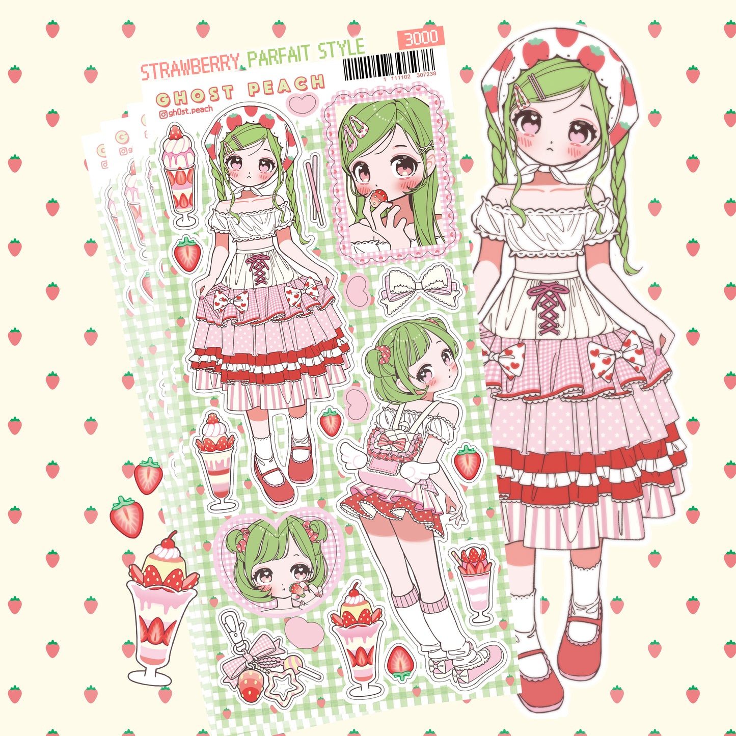 [GP26] NEW Ghost Peach 'Strawberry Parfait' Sticker Sheet