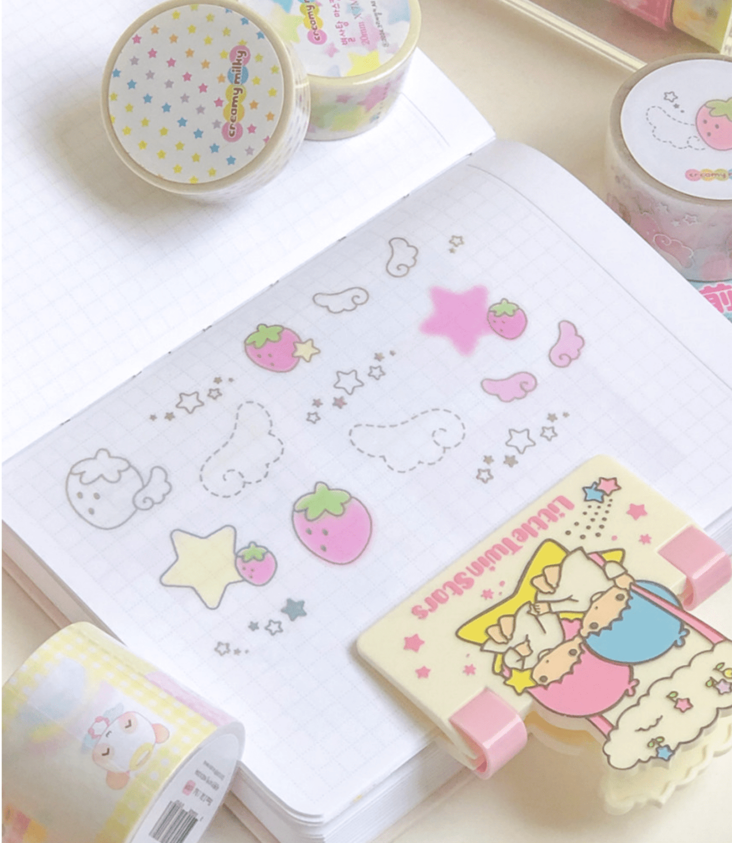 [CR10] NEW Creamy Milky 'Strawberry Angel Matte Silver Foil' Kisscut Masking Tape - Creamy Milky__korean_sticker_stationery
