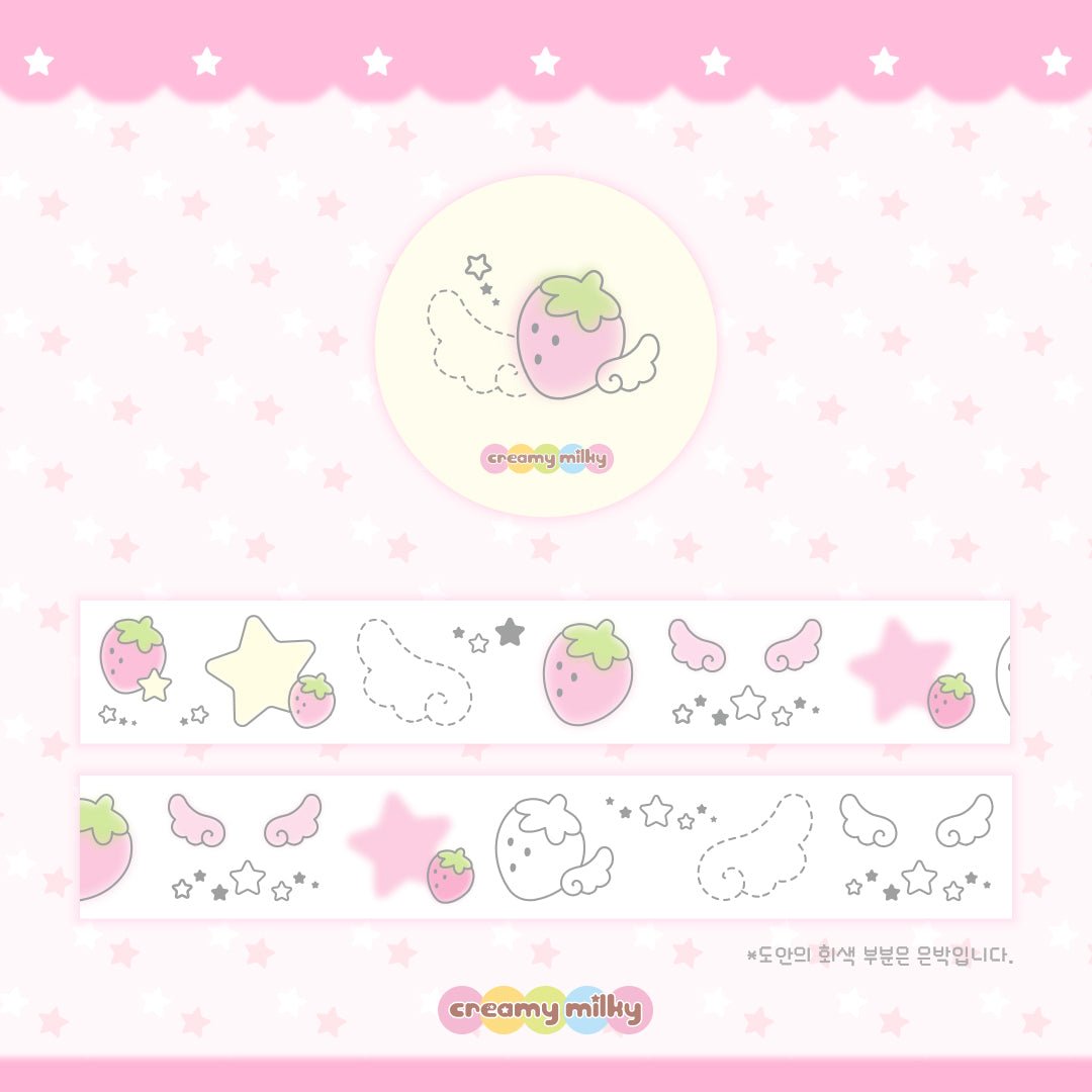 [CR10] NEW Creamy Milky 'Strawberry Angel Matte Silver Foil' Kisscut Masking Tape - Creamy Milky__korean_sticker_stationery