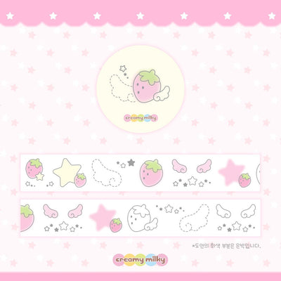 [CR10] NEW Creamy Milky 'Strawberry Angel Matte Silver Foil' Kisscut Masking Tape - Creamy Milky__korean_sticker_stationery