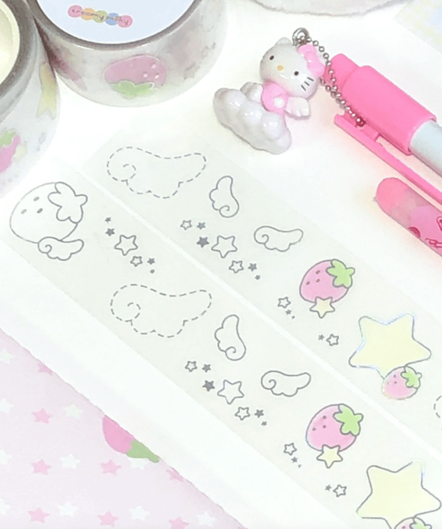 [CR10] NEW Creamy Milky 'Strawberry Angel Matte Silver Foil' Kisscut Masking Tape - Creamy Milky__korean_sticker_stationery