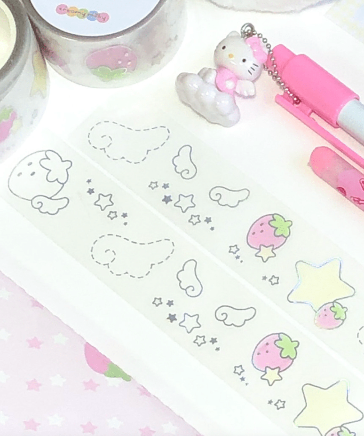 [CR10] NEW Creamy Milky 'Strawberry Angel Matte Silver Foil' Kisscut Masking Tape - Creamy Milky__korean_sticker_stationery