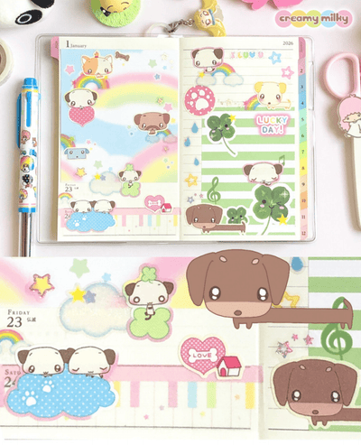 [CR27] NEW Creamy Milky 'A Dog's Day' Sugar Glitter Sticker Sheet - Creamy Milky__korean_sticker_stationery