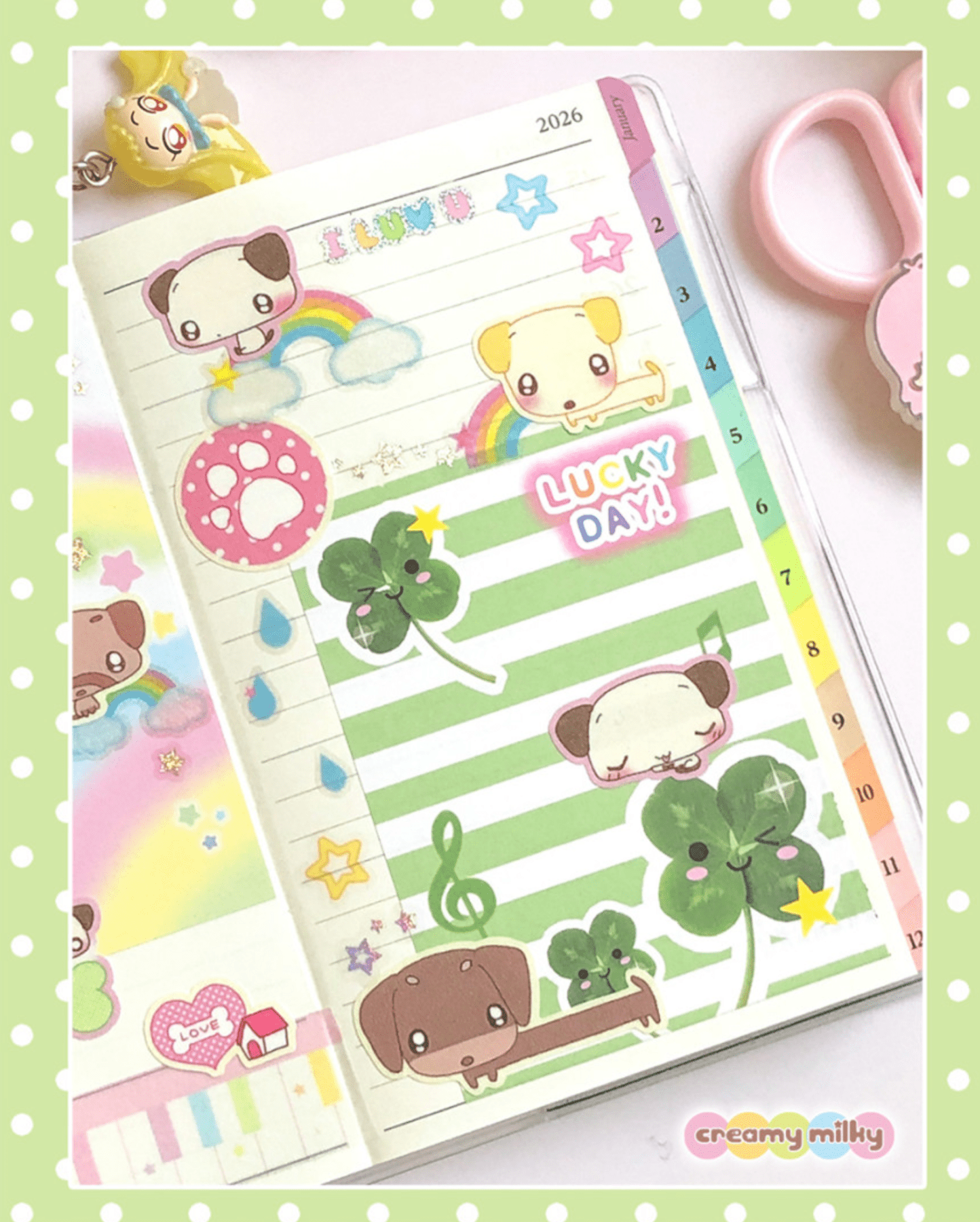 [CR27] NEW Creamy Milky 'A Dog's Day' Sugar Glitter Sticker Sheet - Creamy Milky__korean_sticker_stationery