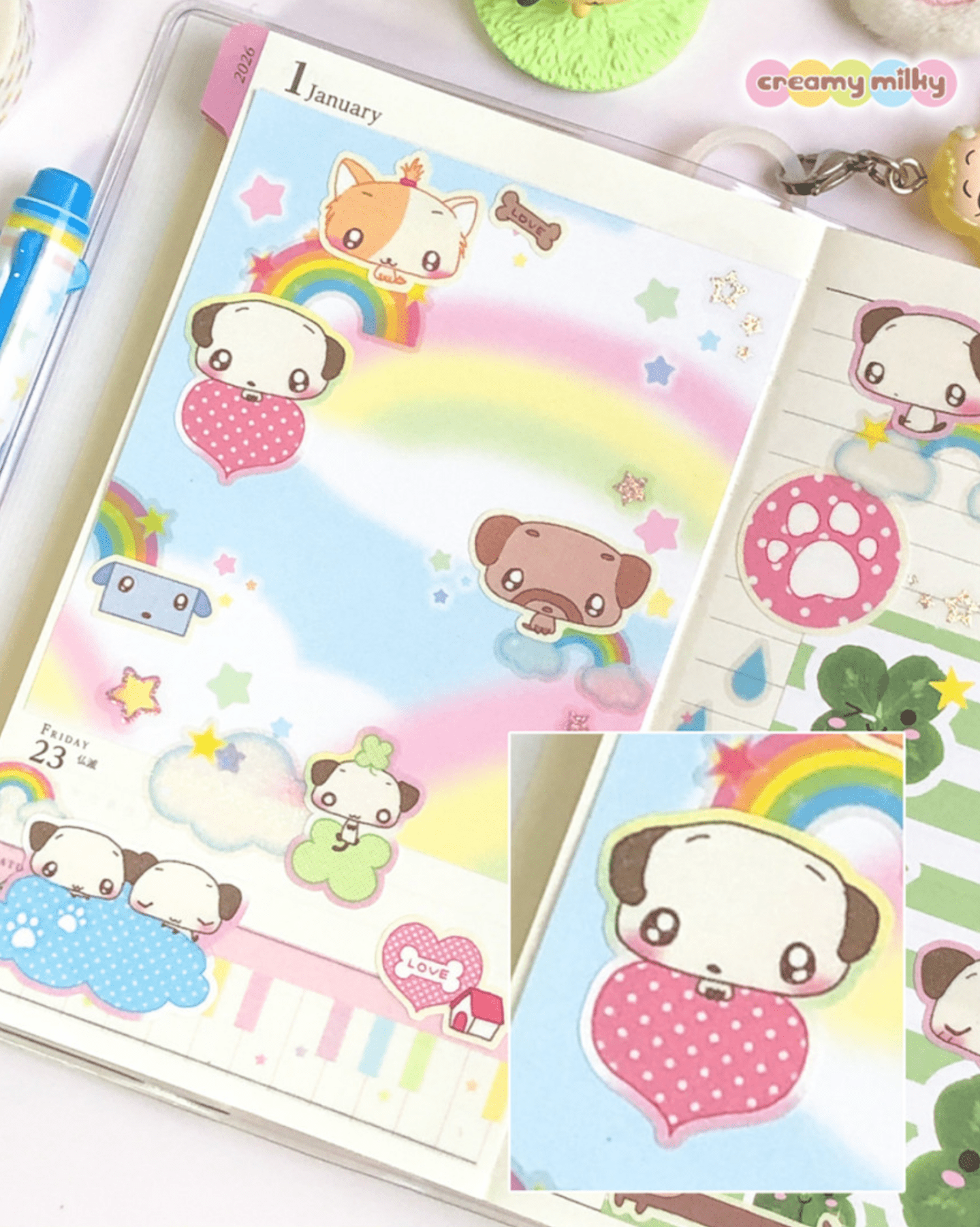 [CR27] NEW Creamy Milky 'A Dog's Day' Sugar Glitter Sticker Sheet - Creamy Milky__korean_sticker_stationery