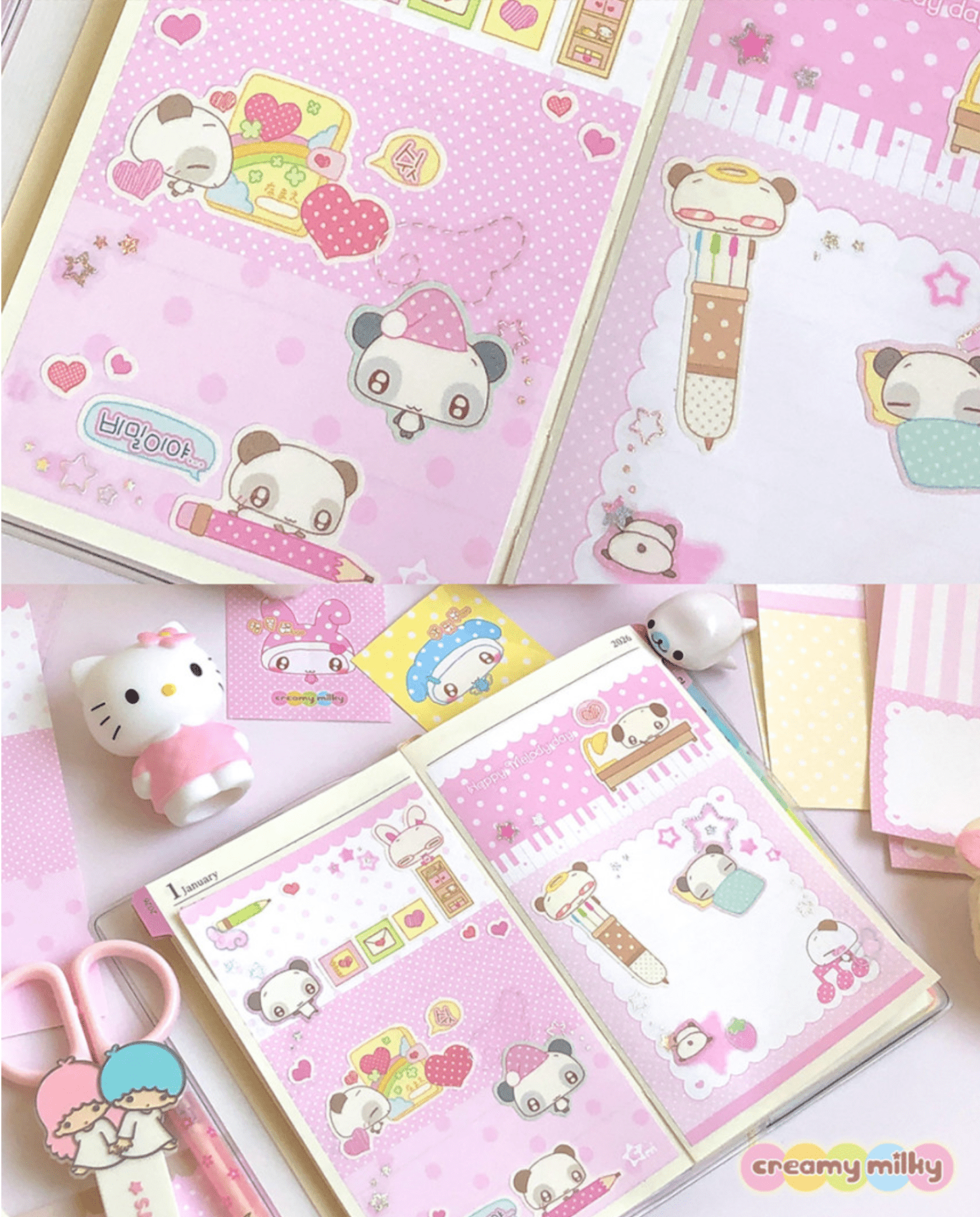 [CR29] NEW Creamy Milky 'Panda's Cozy Day' Sugar Glitter Sticker Sheet - Creamy Milky__korean_sticker_stationery