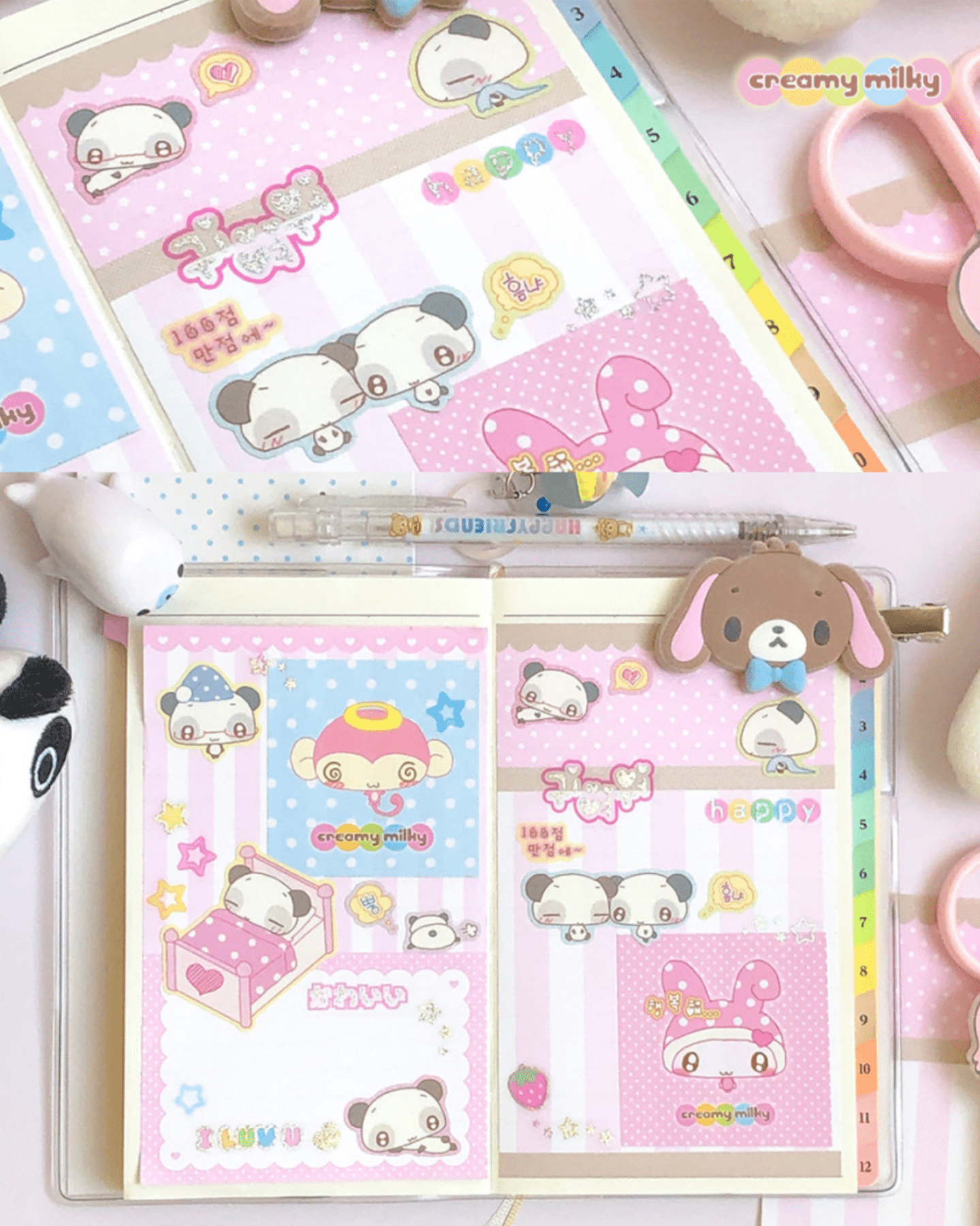 [CR29] NEW Creamy Milky 'Panda's Cozy Day' Sugar Glitter Sticker Sheet - Creamy Milky__korean_sticker_stationery