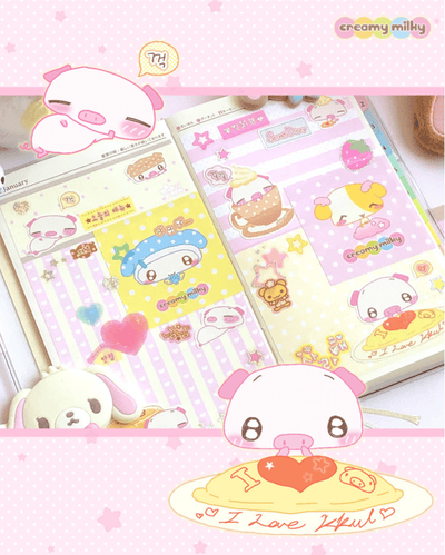 [CR30] NEW Creamy Milky 'Cute Piggy' Sugar Glitter Sticker Sheet - Creamy Milky__korean_sticker_stationery