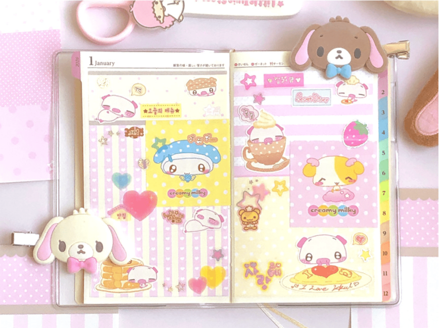 [CR30] NEW Creamy Milky 'Cute Piggy' Sugar Glitter Sticker Sheet - Creamy Milky__korean_sticker_stationery