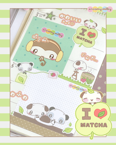 [CR32] NEW Creamy Milky 'Chocolate Matcha Friendship' Sugar Glitter Sticker Sheet - Creamy Milky__korean_sticker_stationery