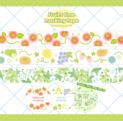 [CW112] Cotton World 'Fruits Time' Masking Tape 15mm x 5m (options) - Cotton World_CW112S1 - Cherry Tomato_korean_sticker_stationery