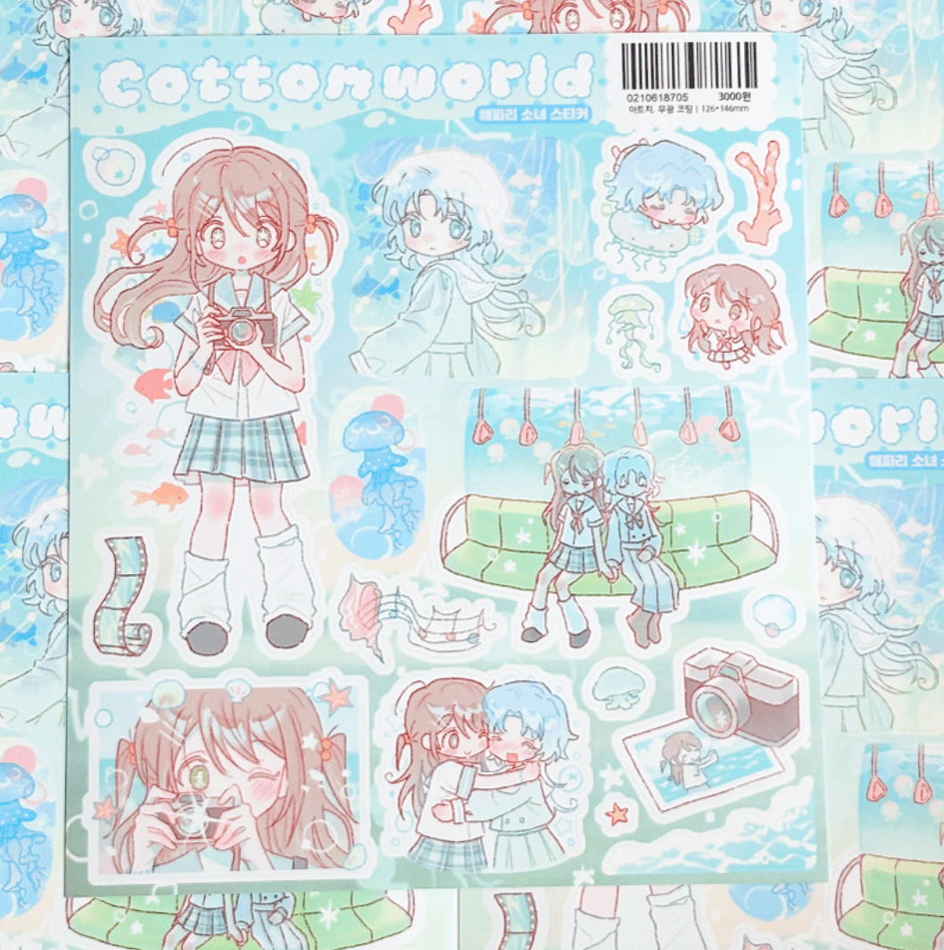 [CW171] NEW Cotton World 'Jellyfish Girl' Sticker Sheet -Cotton World__korean_sticker_stationery