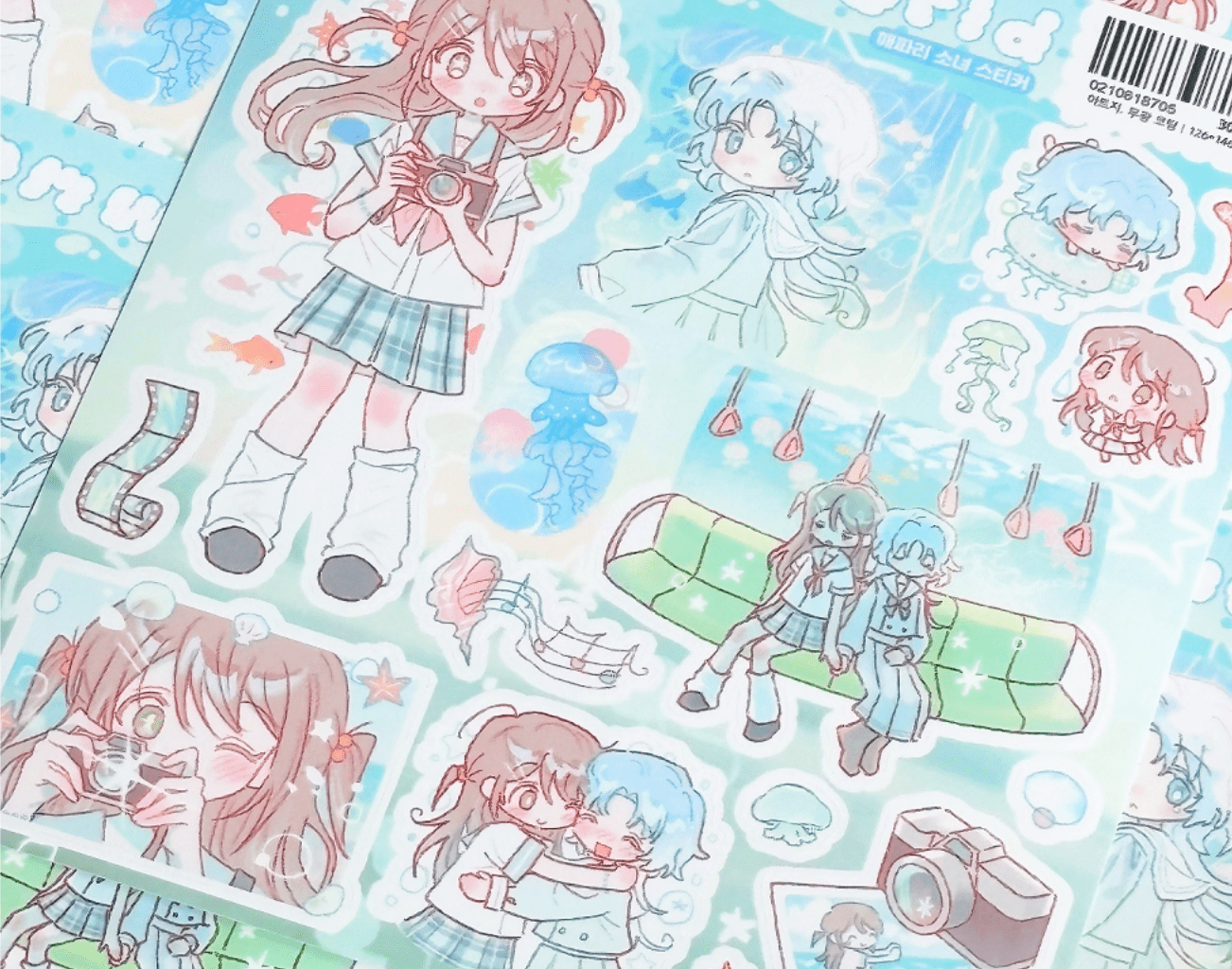 [CW171] NEW Cotton World 'Jellyfish Girl' Sticker Sheet -Cotton World__korean_sticker_stationery