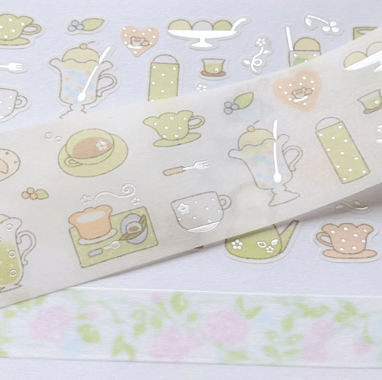 [CW172] NEW Cotton World 'Blooming Teatime' Kisscut Masking Tape 35mm x 5m -Cotton World__korean_sticker_stationery
