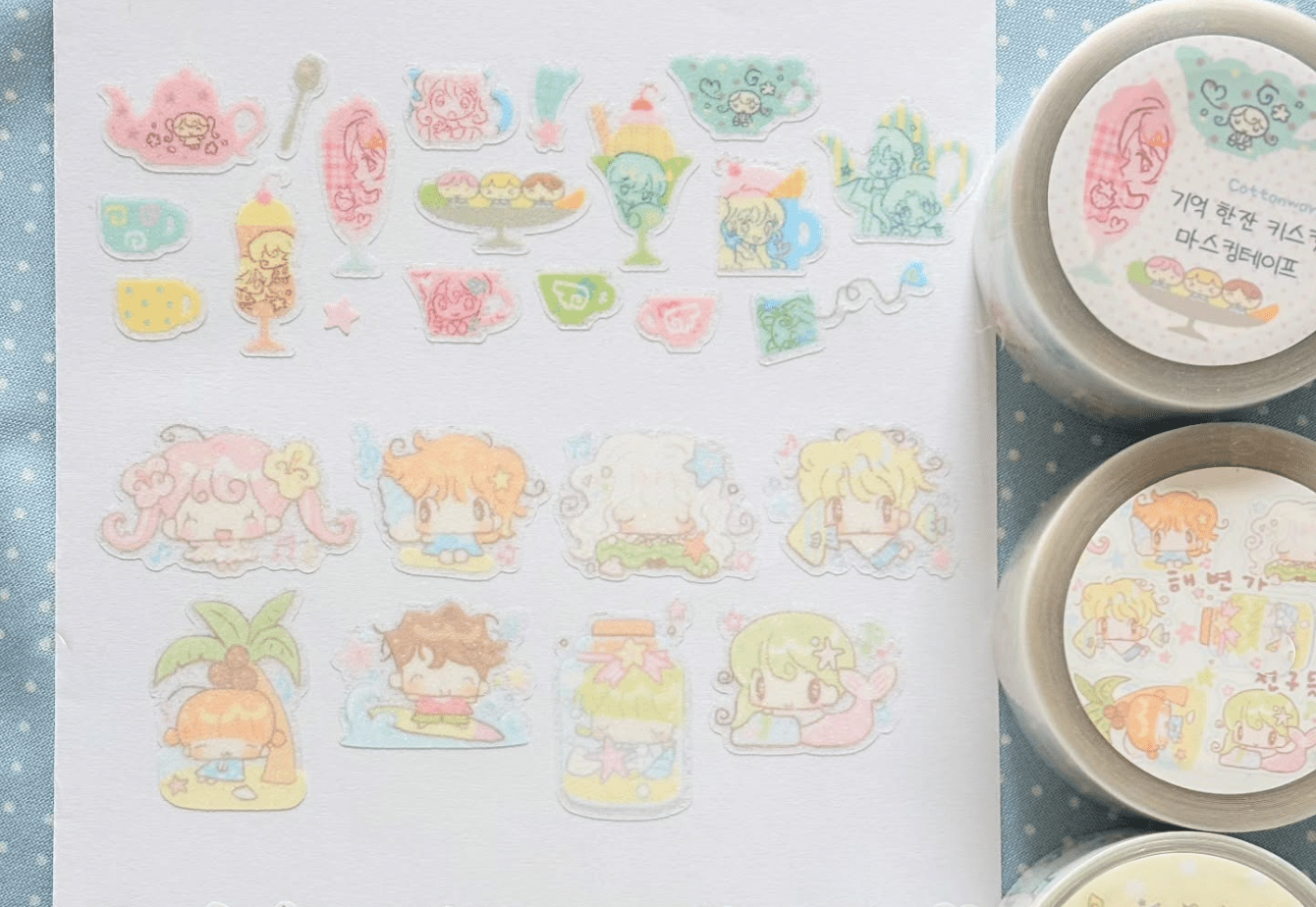 [CW175] NEW Cotton World 'Cup of Memory/Beach Friends' Kisscut Masking Tape (options) -Cotton World_CW175S1 - Cup of Memory_korean_sticker_stationery