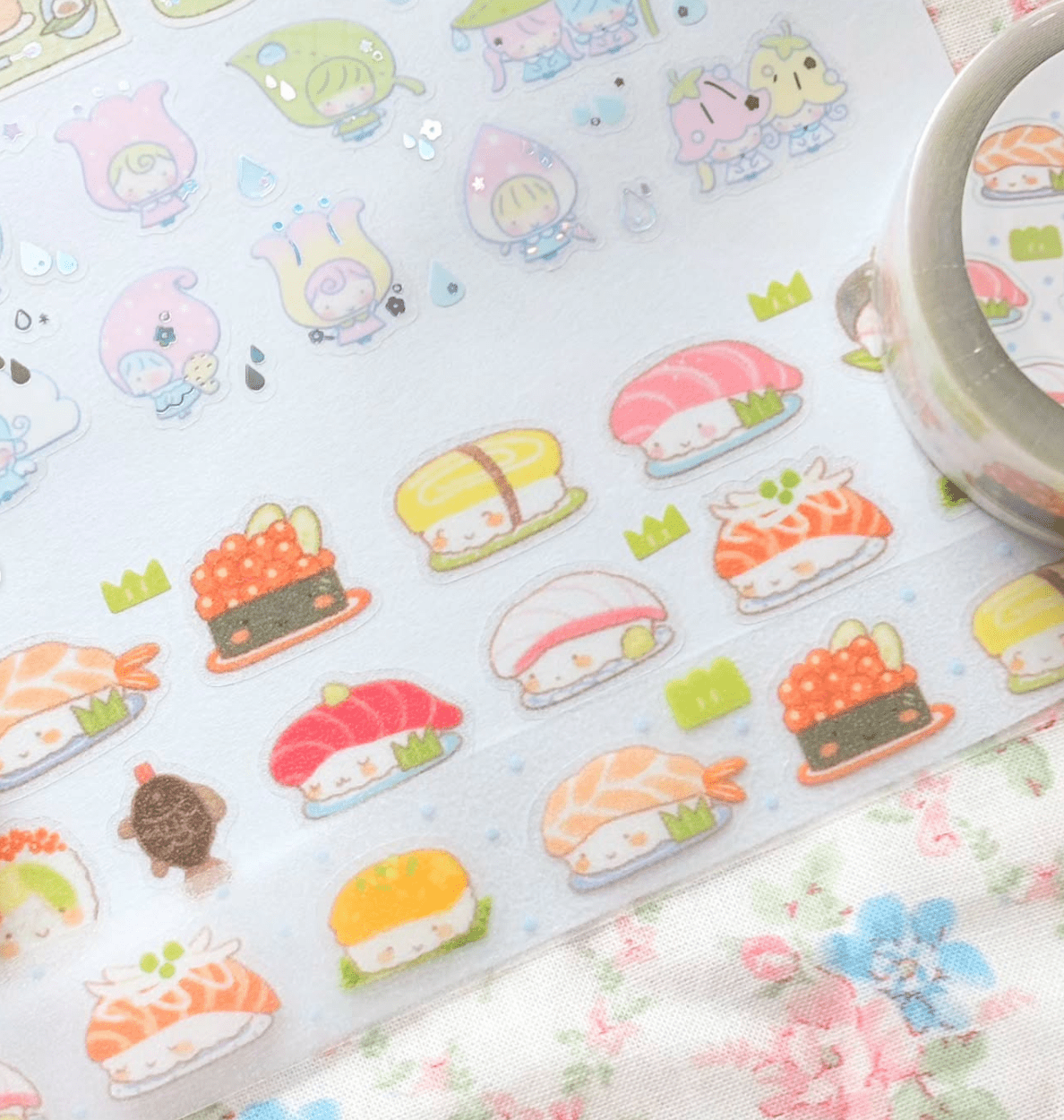 [CW176] NEW Cotton World 'Raindrop Sound/Conveyor Belt Sushi' Kisscut Masking Tape (options) -Cotton World_CW176S1 - Raindrop Sound_korean_sticker_stationery