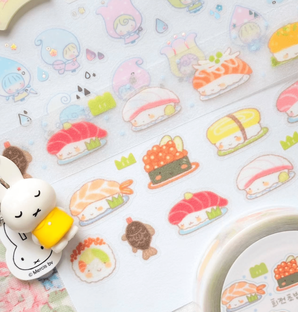 [CW176] NEW Cotton World 'Raindrop Sound/Conveyor Belt Sushi' Kisscut Masking Tape (options) -Cotton World_CW176S2 - Conveyor Belt Sushi_korean_sticker_stationery
