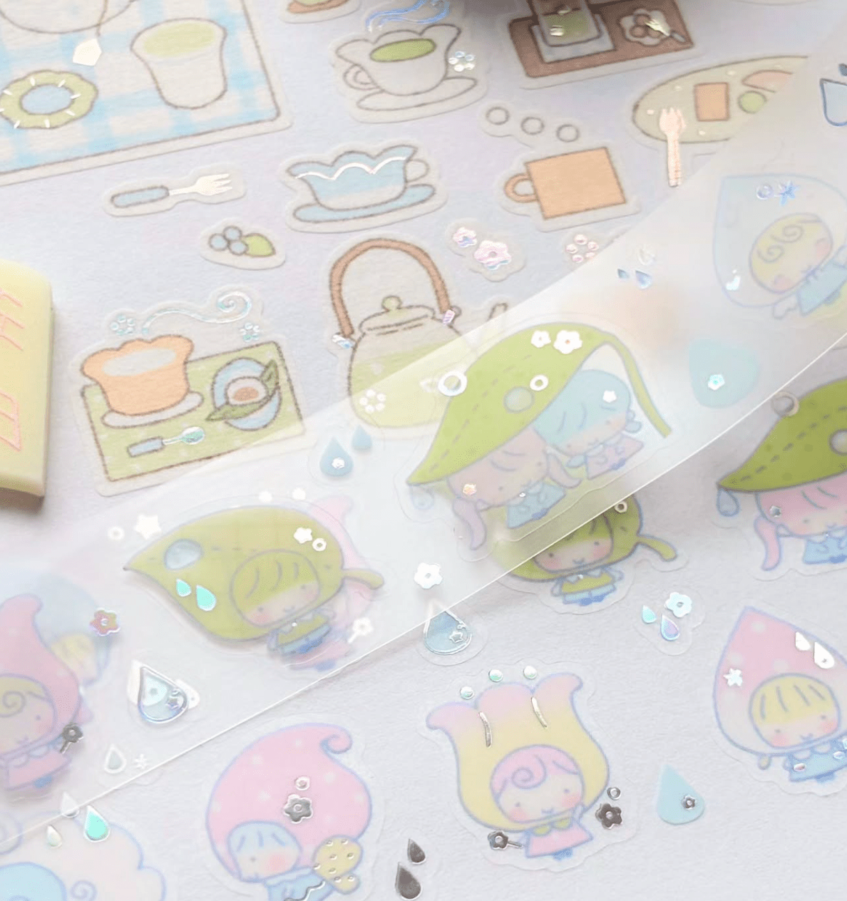 [CW176] NEW Cotton World 'Raindrop Sound/Conveyor Belt Sushi' Kisscut Masking Tape (options) -Cotton World_CW176S1 - Raindrop Sound_korean_sticker_stationery