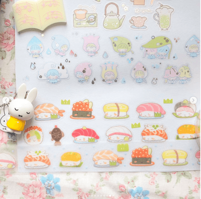 [CW176] NEW Cotton World 'Raindrop Sound/Conveyor Belt Sushi' Kisscut Masking Tape (options) -Cotton World_CW176S1 - Raindrop Sound_korean_sticker_stationery