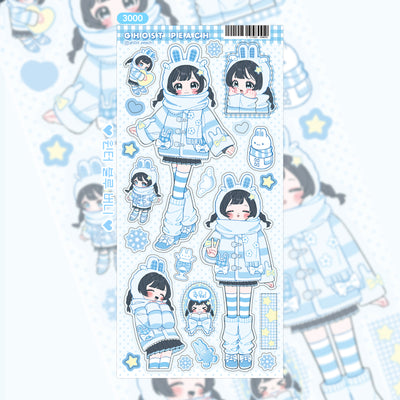 [GP34] NEW Ghost Peach 'Winter Blue/Pink Bunny' Sticker Sheet (options)